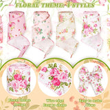 Floral Wired Edge Ribbon 4 Rolls Rose Flower Pattern Ribbon Spring Sum