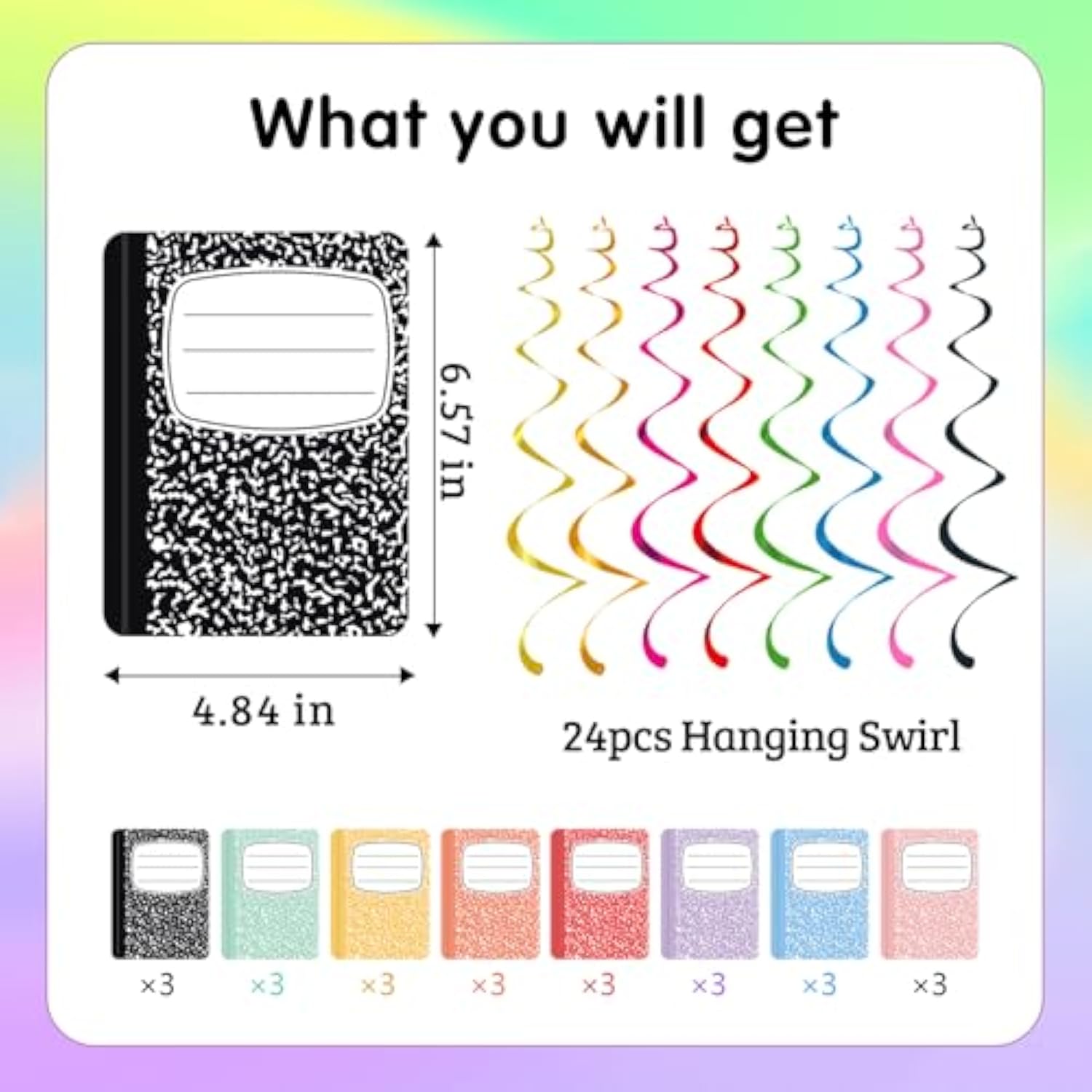 56 Pcs Back To School Hanging Swirls Decorations, Marble Notebooks Welcome Back To School Party Decorations Supplies Swirls Ceiling Decor For First Day Of School Preschool Elementary