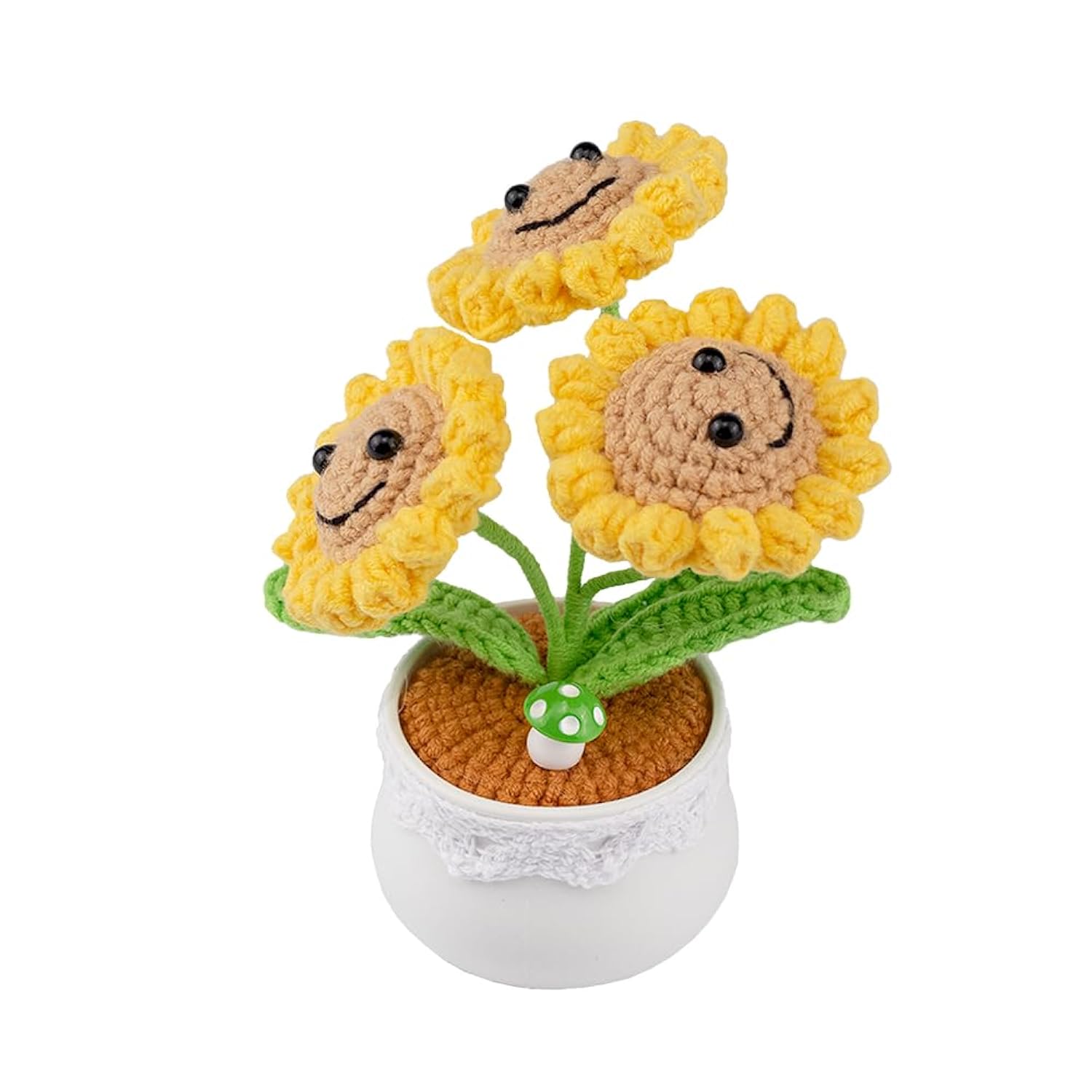 Knitting Crochet Sunflower Flowers Potted Plants, Sunflowers For Friends, Students, Family And Lover, Handmade Flowers For Home Office Decoration, Car Decoration.