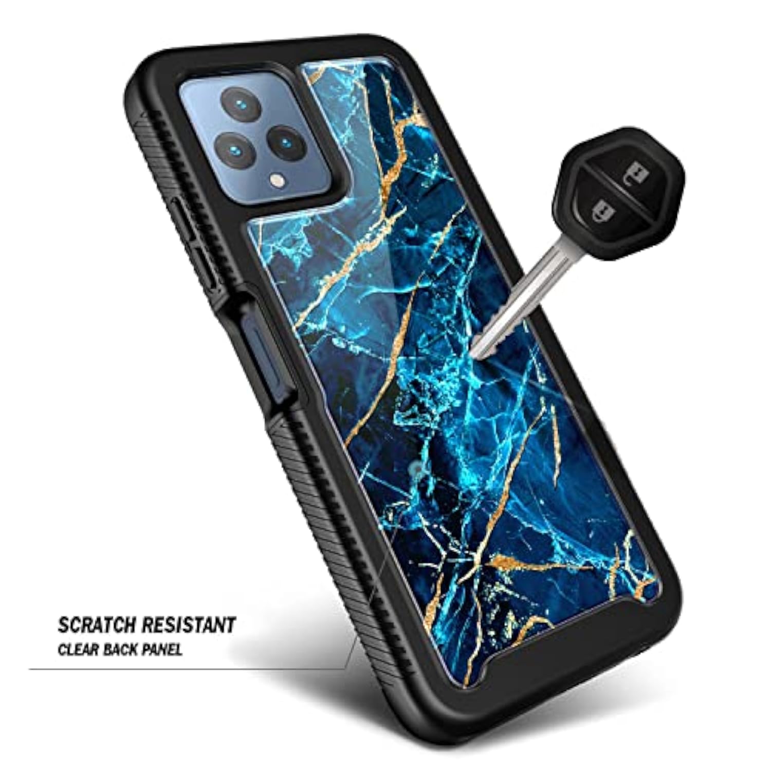 Designed For T-Mobile Revvl 6 5G / Revvl 6X 5G Phone Case With [Built-In Screen Protector], Full-Body Shockproof Protective Rugged Bumper Cover (Marble Design Sapphire)