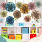 18 Pcs Boho Hanging Paper Fans Decor Back To School Paper Fans Round Garlands Bulletin Board Classroom Decorations For Party Supplies Classroom Decor