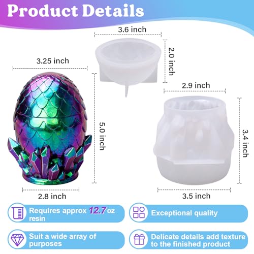 Dragon Egg Resin Molds, Large Resin Jar Resin Epoxy Molds With Lid And Crystal Cluster Base, Lifelike Dinosaur Egg Silicone Molds For Epoxy Resin, Diy Craft