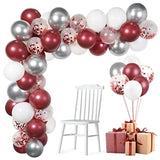 60 Pack Burgundy Red White Silver Maroon Balloons Garland Arch Kit, 12
