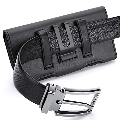 Holster for Galaxy Z Fold 7 6 5 4 3 2 Leather Pouch Belt Case with Belt Clip Cell Phone Belt Holder Case Cover - Black
