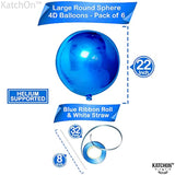 , Large Blue Mylar Balloons - 22 Inch, Pack Of 6 | Royal Blue Metallic Balloons For Party Decorations | Blue Foil Balloon, Under The Sea Party Decorations, Birthday, Baby Shower Decoration