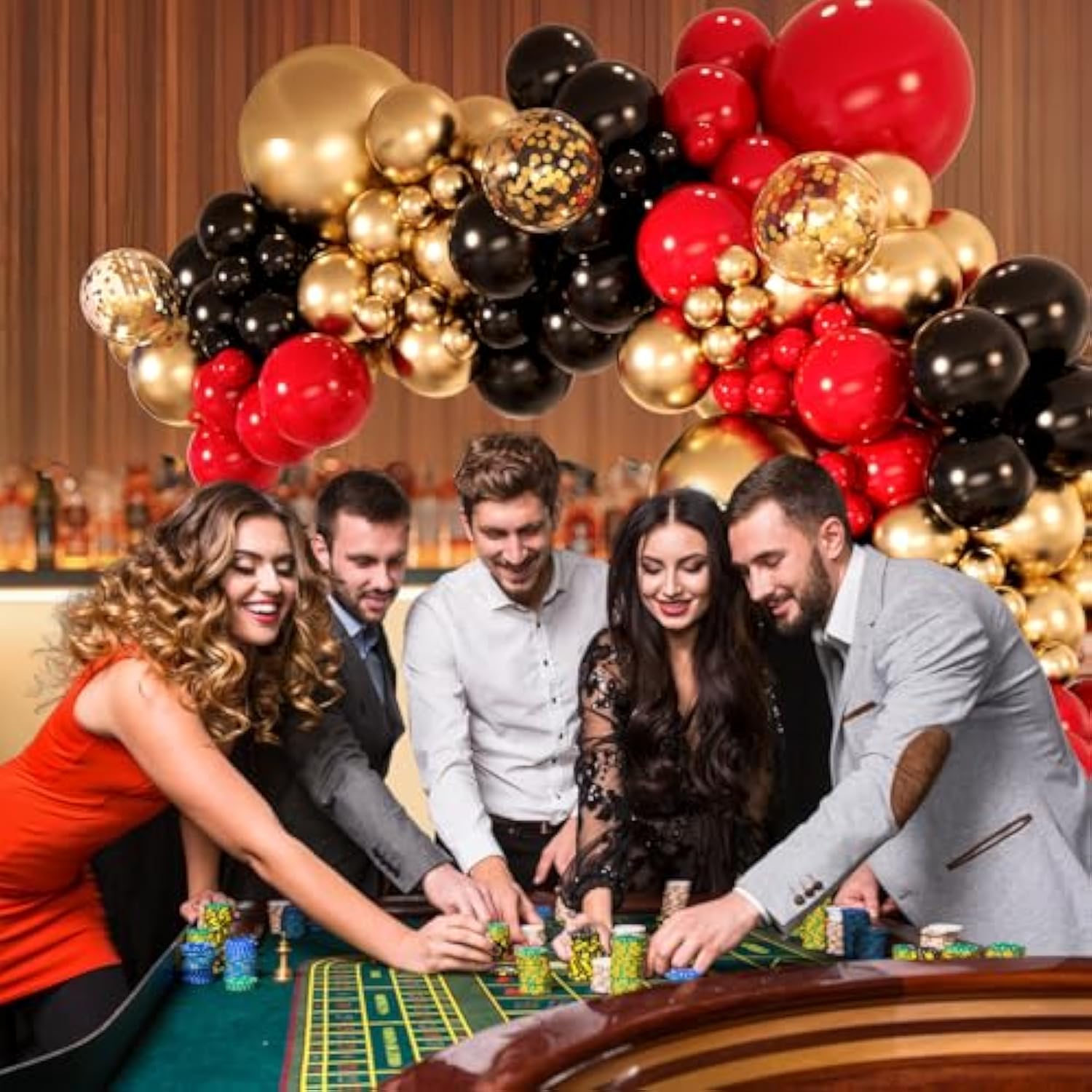 147 Pcs Red, Black & Gold Balloon Arch Kit Casino & Hollywood Party Decor