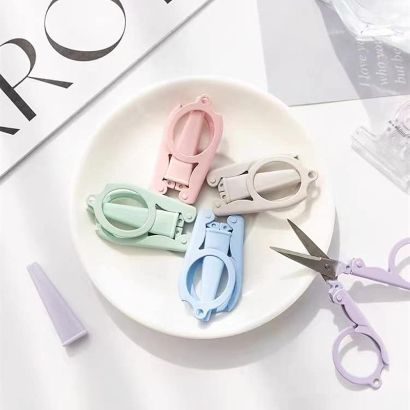 5Pcs Pastel Mini Folding Scissors With Safety Cap Small Telescopic Sta