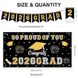 59Pcs Graduation Decorations 2026 Backdrop Balloons Banner Centerpiece Hanging Swirls Grad Class of 2026 Decorations for kindergarten K-12th College Any Grade Black Gold Themed