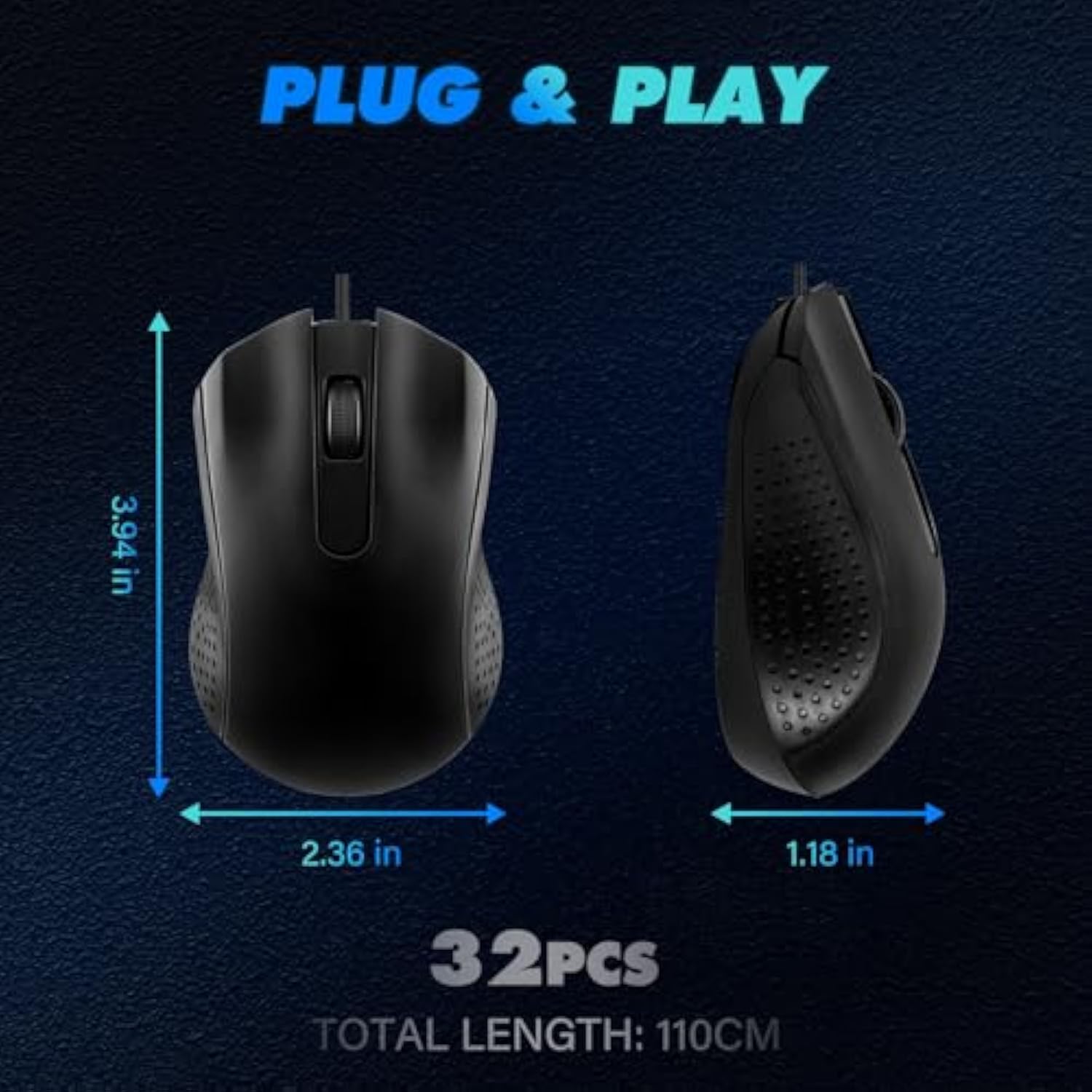 32 Pcs Wired Usb Computer Mouse Bulk Corded Computer Mice Ergonomic Wired Mouse For Pc, Desktop, Laptop Computer, Office, School, Home (Black)