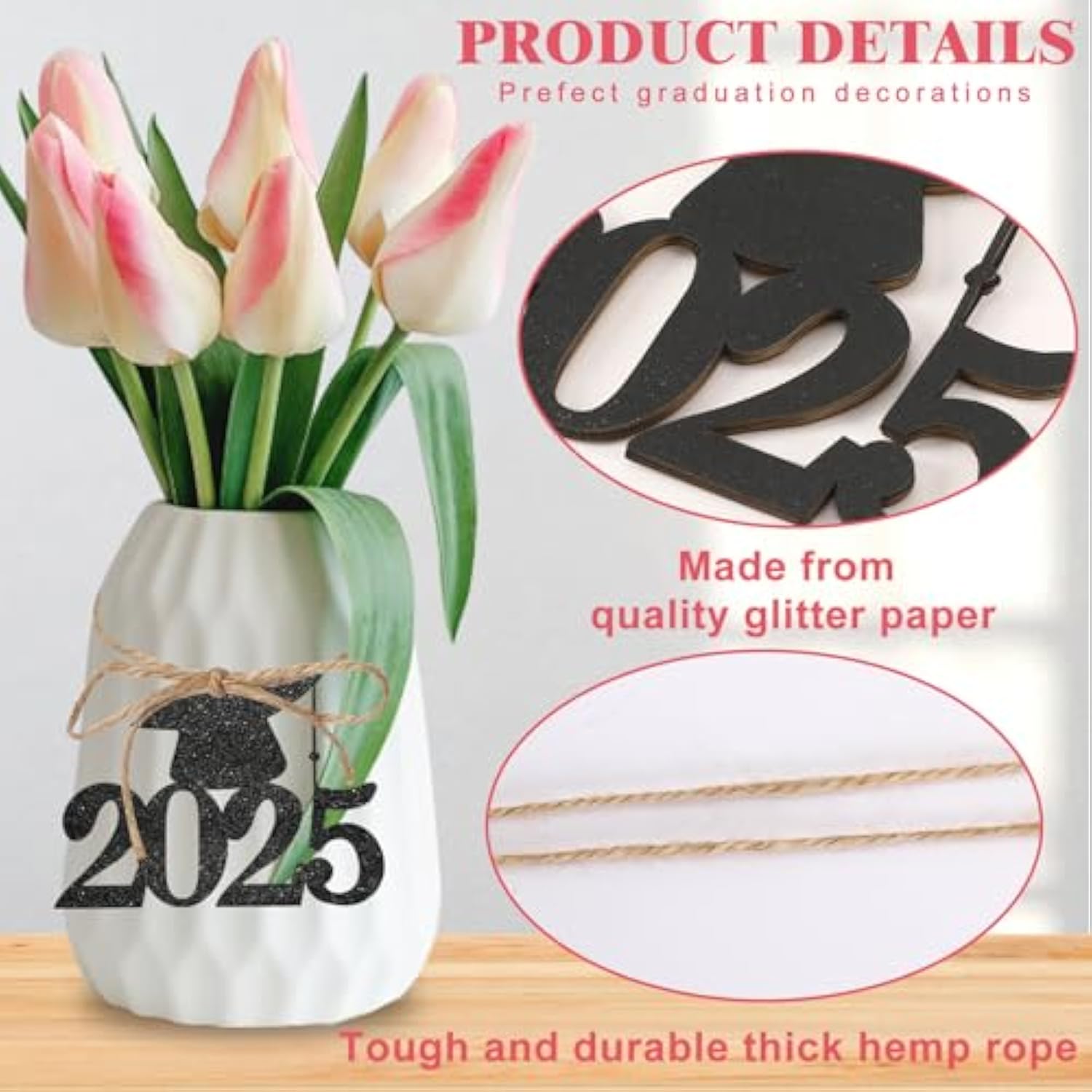 40pc Glitter 2025 Graduation Cutouts Caps Confetti Party Decorations Black