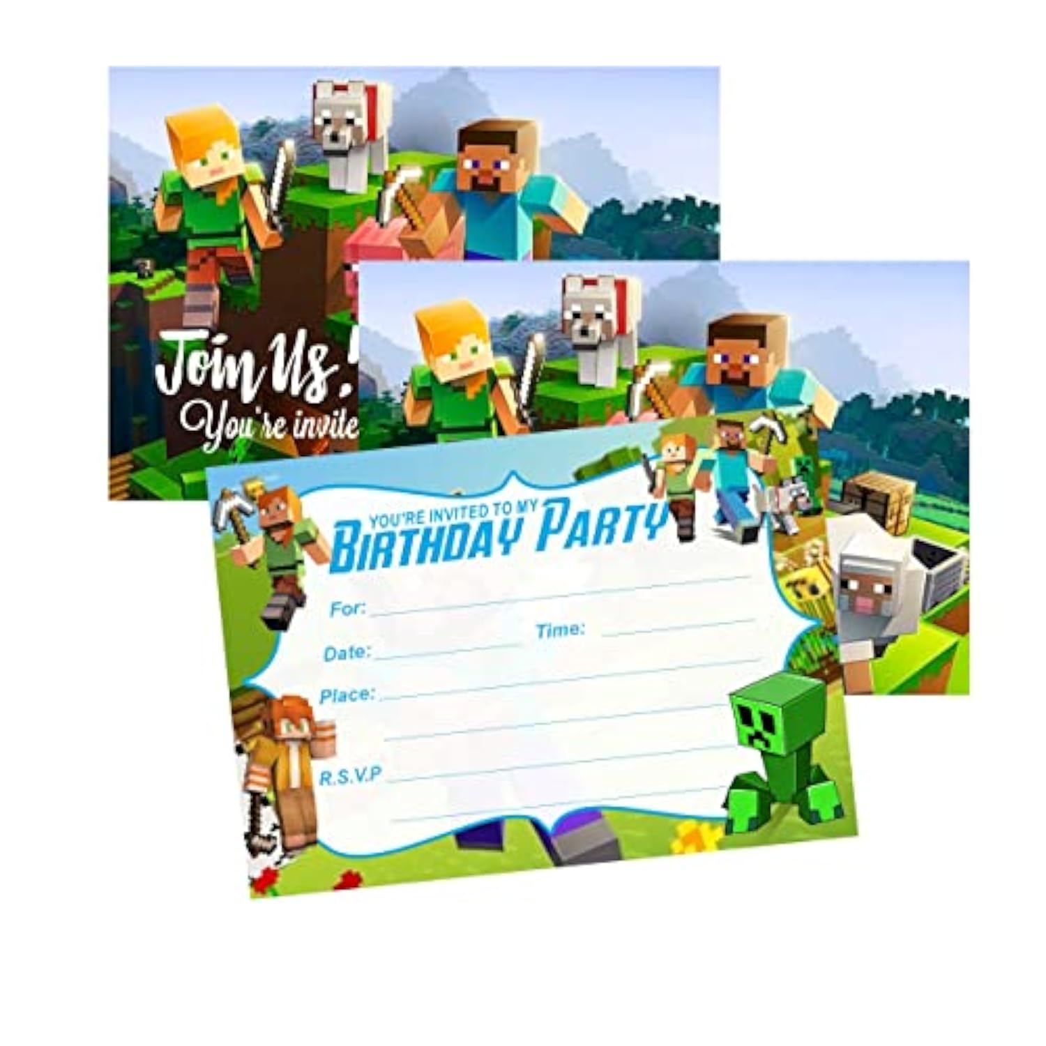 24Pcs Pixel Birthday Invitations,Pixelated Video Game Party Invitations Birthday Party Supplies Decoration (Invitations 5)