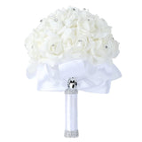 Wedding Bouquet Crystal Roses Bridesmaid Bouquet, Bridal Bouquet Artificial Flowers For Wedding, Party And Church (White)