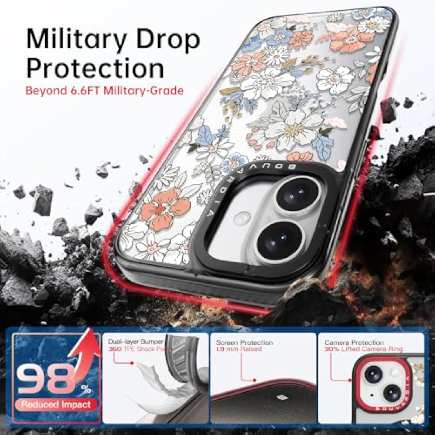 For Iphone 16 Case, Shockproof Protective Phone Case & Lovely Flower Floral Design, Aesthetic Cute Girly Cover From Extraordinary Designer For Women And Girl