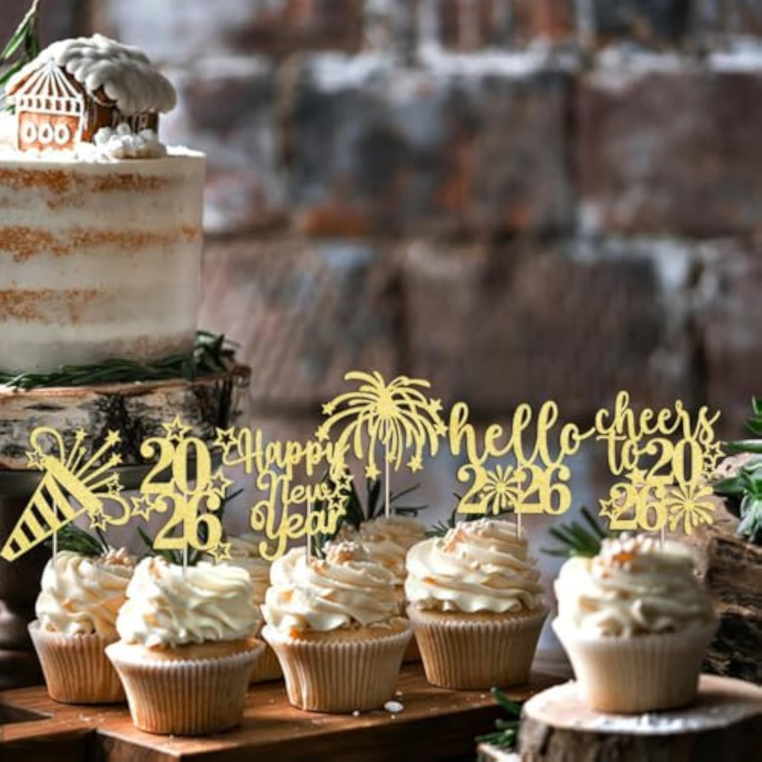 24pc Happy New Year 2026 Cupcake Toppers Cake Party Decorations