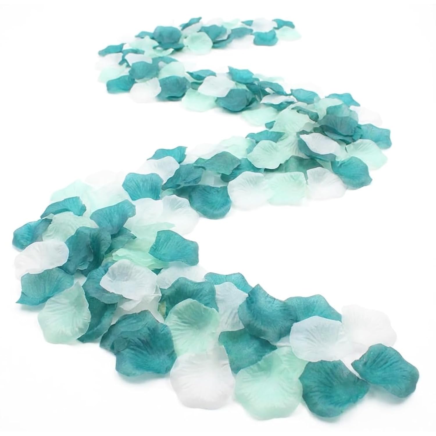 900Pcs Teal Mint White Mixed Silk Rose Flower Petals Table Confetti Sprinkles Mermaid Beach Party Wedding Baby Shower Centerpieces Favor Vase Filler Aisle Flower Girl Decoration