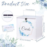 White Wedding Card Box With Lock, Pvc Gift Card Box With Blue Wreath, Wedding Decorations For Reception Envelop Money Gift Boxes For Graduation Birthday Bridal Baby Shower Decor
