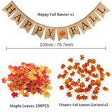 Happy Fall Pumpkin Burlap Banner with Maple Leaf Garland for Autumn & Thanksgiving Decor