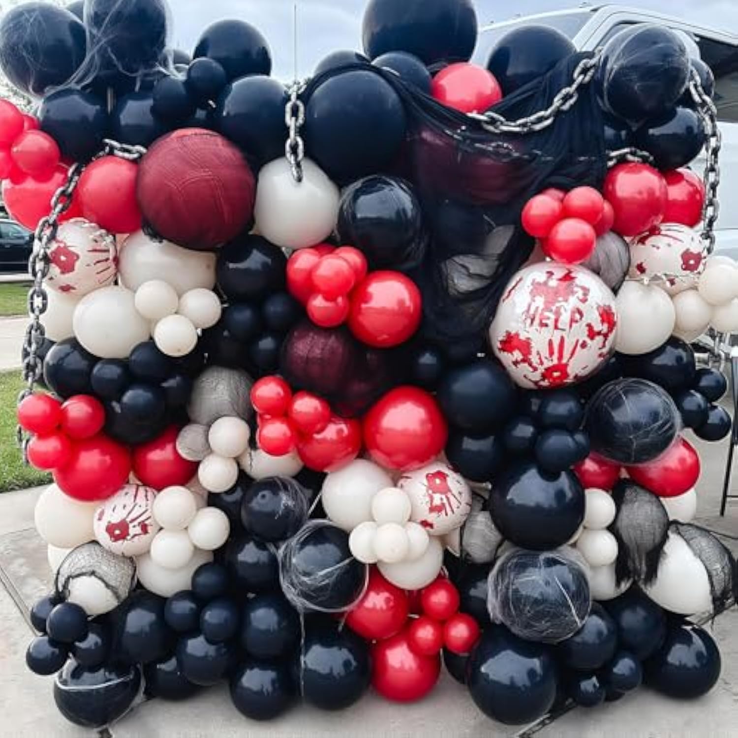 Halloween Balloon Arch Kit Black Red Bloody Marble Latex Balloons Scary Horror Party Decorations