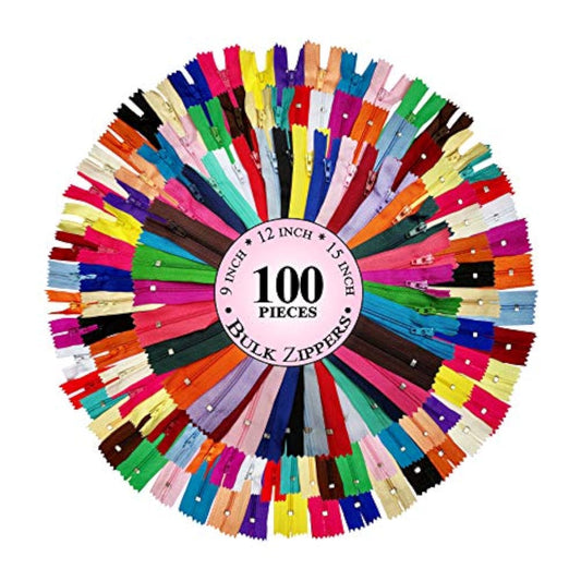Nylon Zippers For Sewing Crafts | 5 Sizes Bulk Zipper | 100 Pcs/Pack (