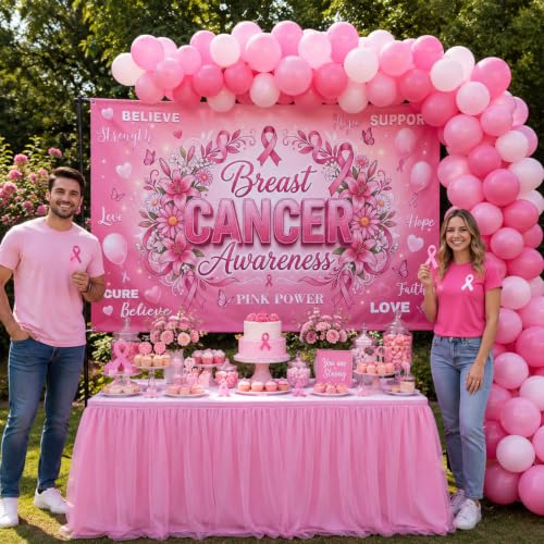 Breast Cancer Awareness Backdrop Banner October Pink Ribbon Breast Cancer Awareness Decorations Background We Wear Pink Love Nourage Breast Cancer Banner Photo Booth Props 70.8 x 43.3 Inch