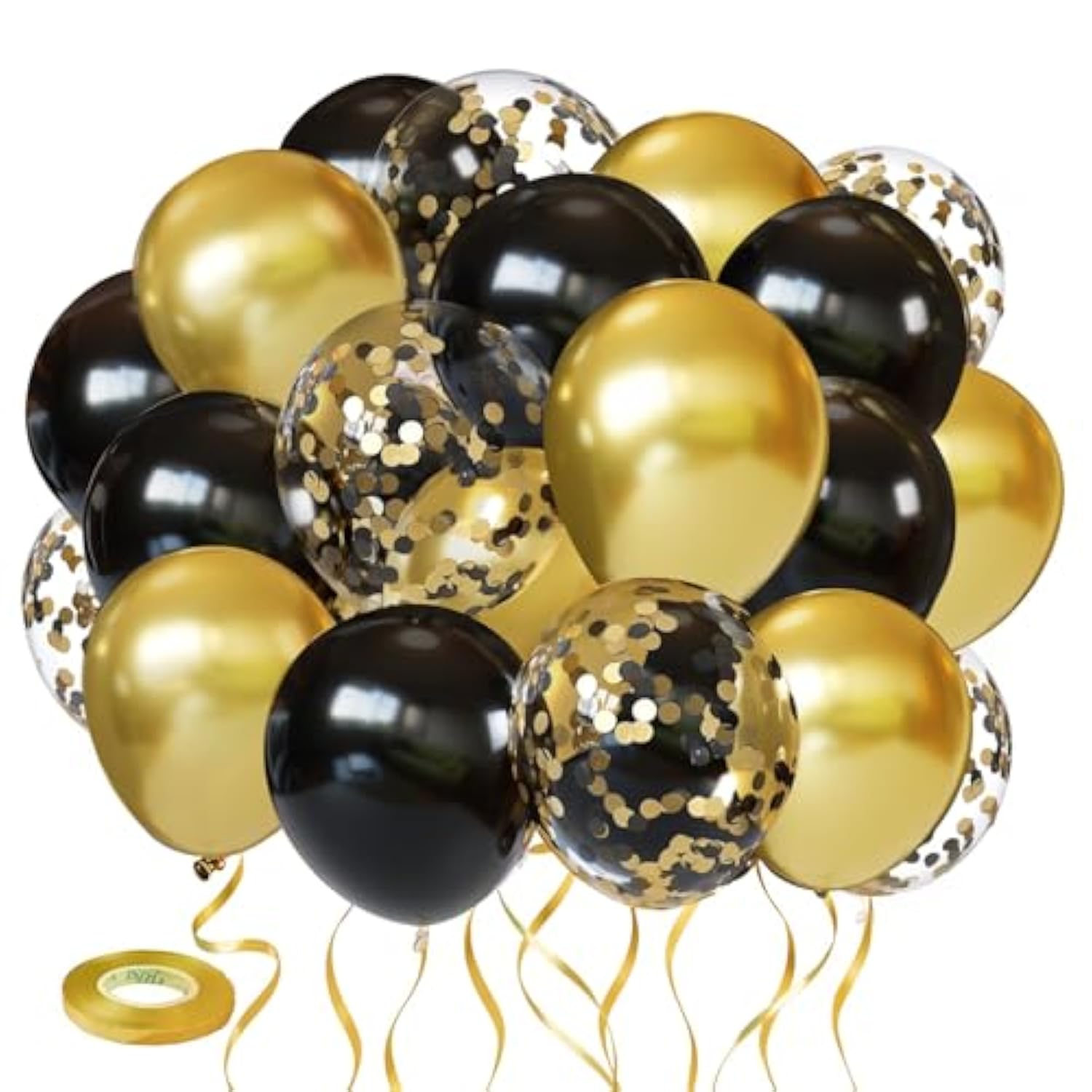60-Piece Black and Gold Balloons Set with Metallic and Confetti Balloons for Party Decor