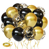 60-Piece Black and Gold Balloons Set with Metallic and Confetti Balloons for Party Decor