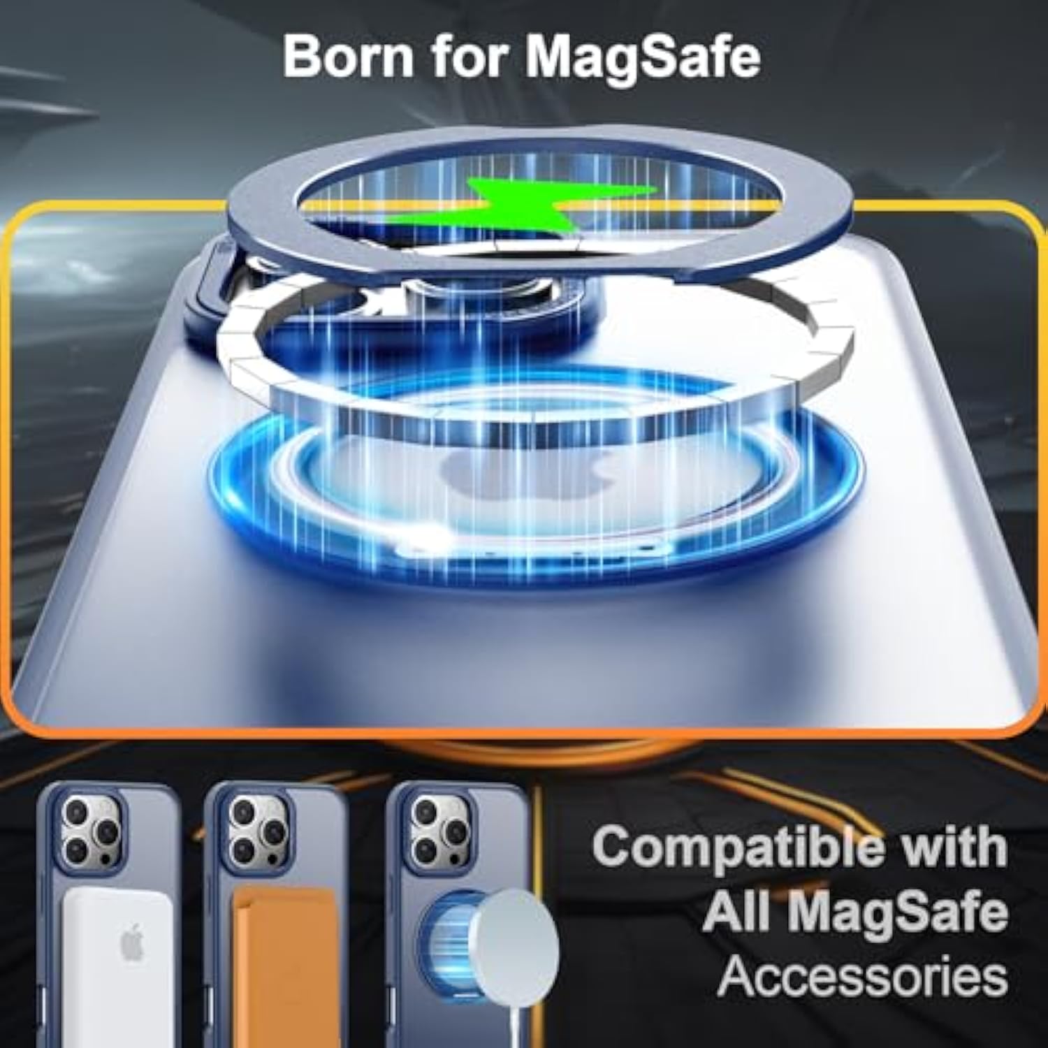 360° Rotatable Ring For Iphone 16 Pro Max Case Magnetic, [Military Grade Drop Proof] [Translucent Frosted Back Panel] Slim Non-Slip Matte Phone Case For Iphone 16 Promax 6.9'', Navy Blue