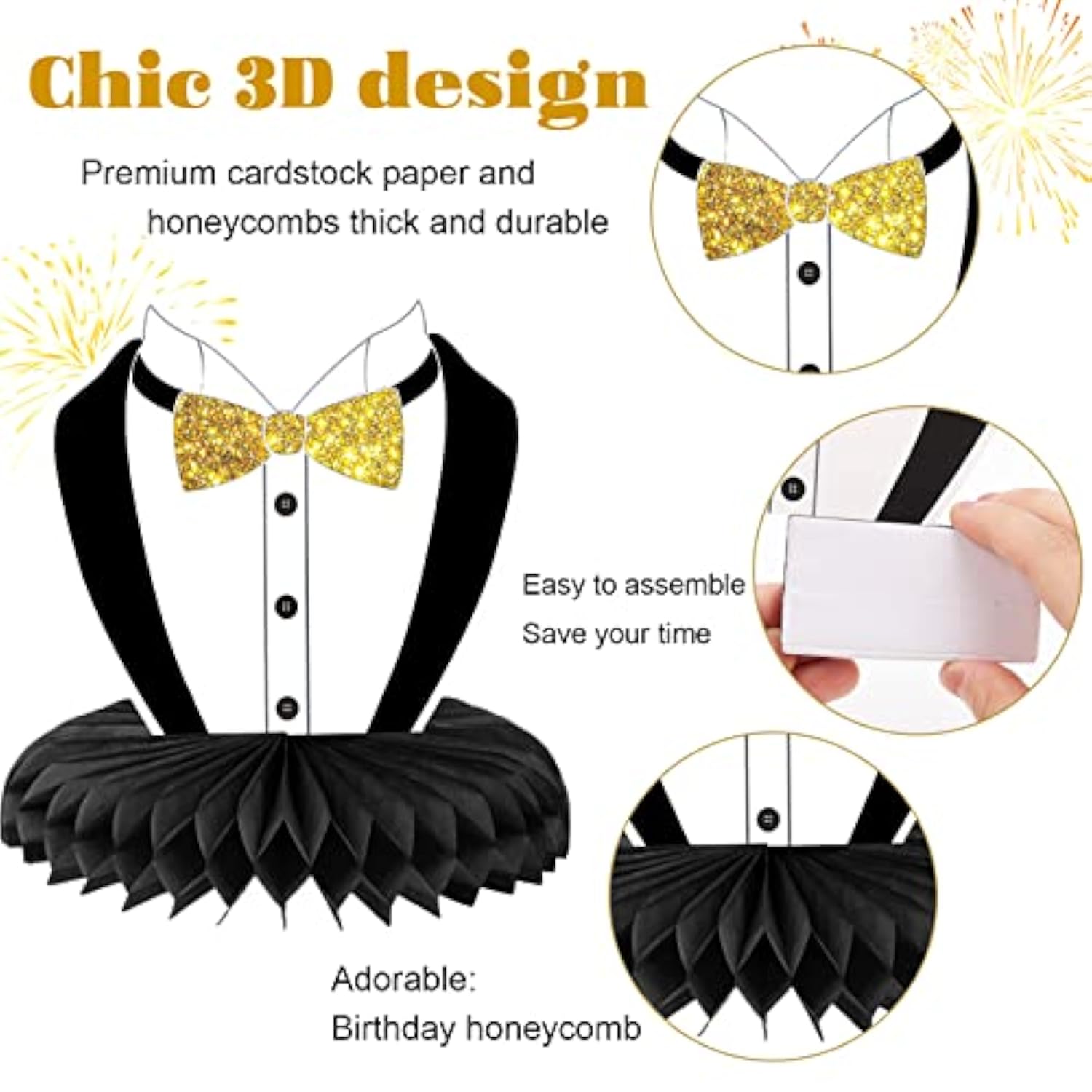 Father'S Day Decorations Honeycomb Centerpieces, Black And Gold Happy