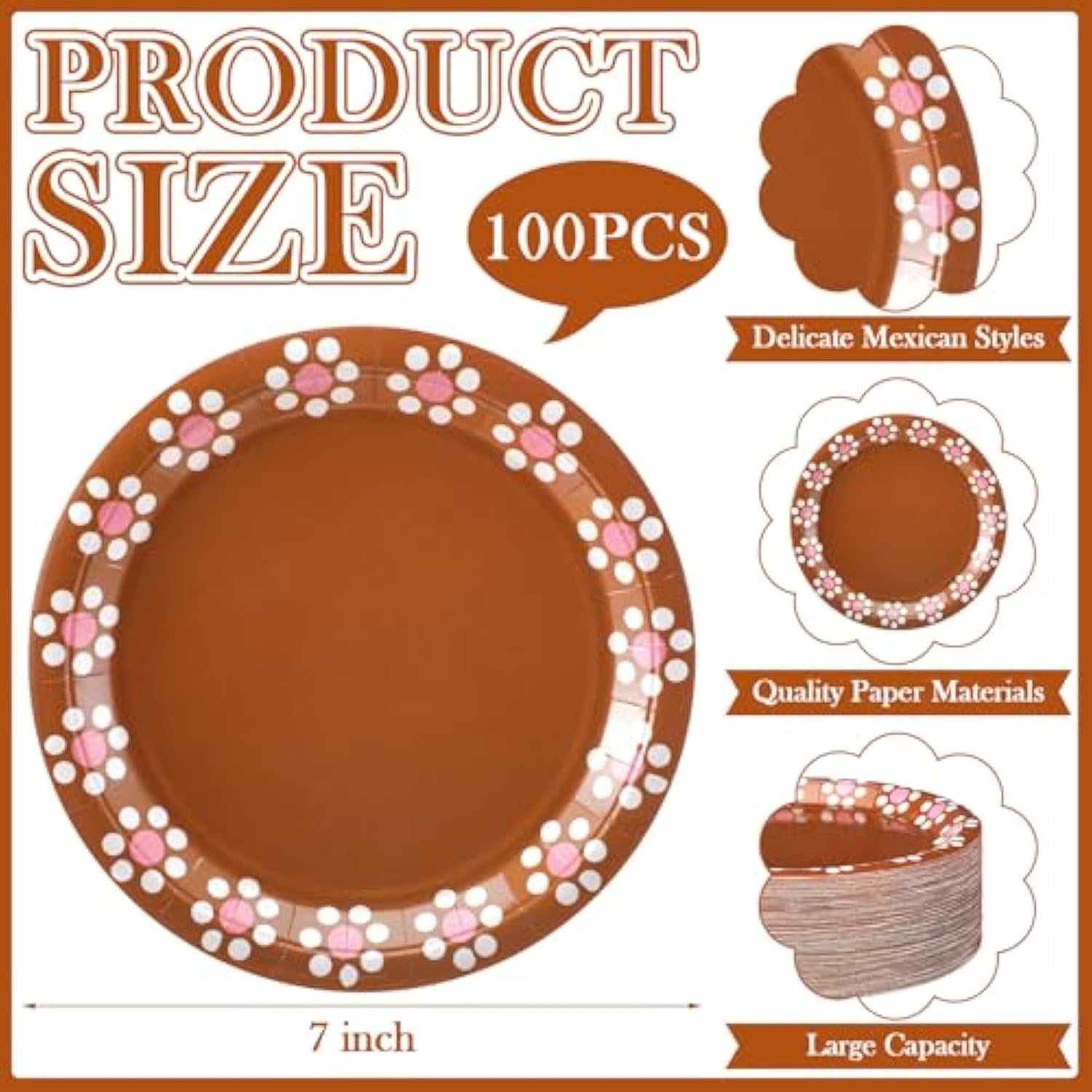 100 Pcs Pink Cielito Lindo Party Plates Mexican Paper Plates Disposable Platos De Barro Mexicanos Talavera Clay Dishes 7 Inch For Wedding Christmas Baby Shower Decoration Supplies
