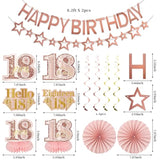 18Th Birthday Decorations For Girls, Pink Rose Gold Happy 18 Years Old Birthday Banner Backdrop Balloons Sash Table Cake Topper Honeycomb Centerpieces Hanging Swirls Paper Fans Party Supplies