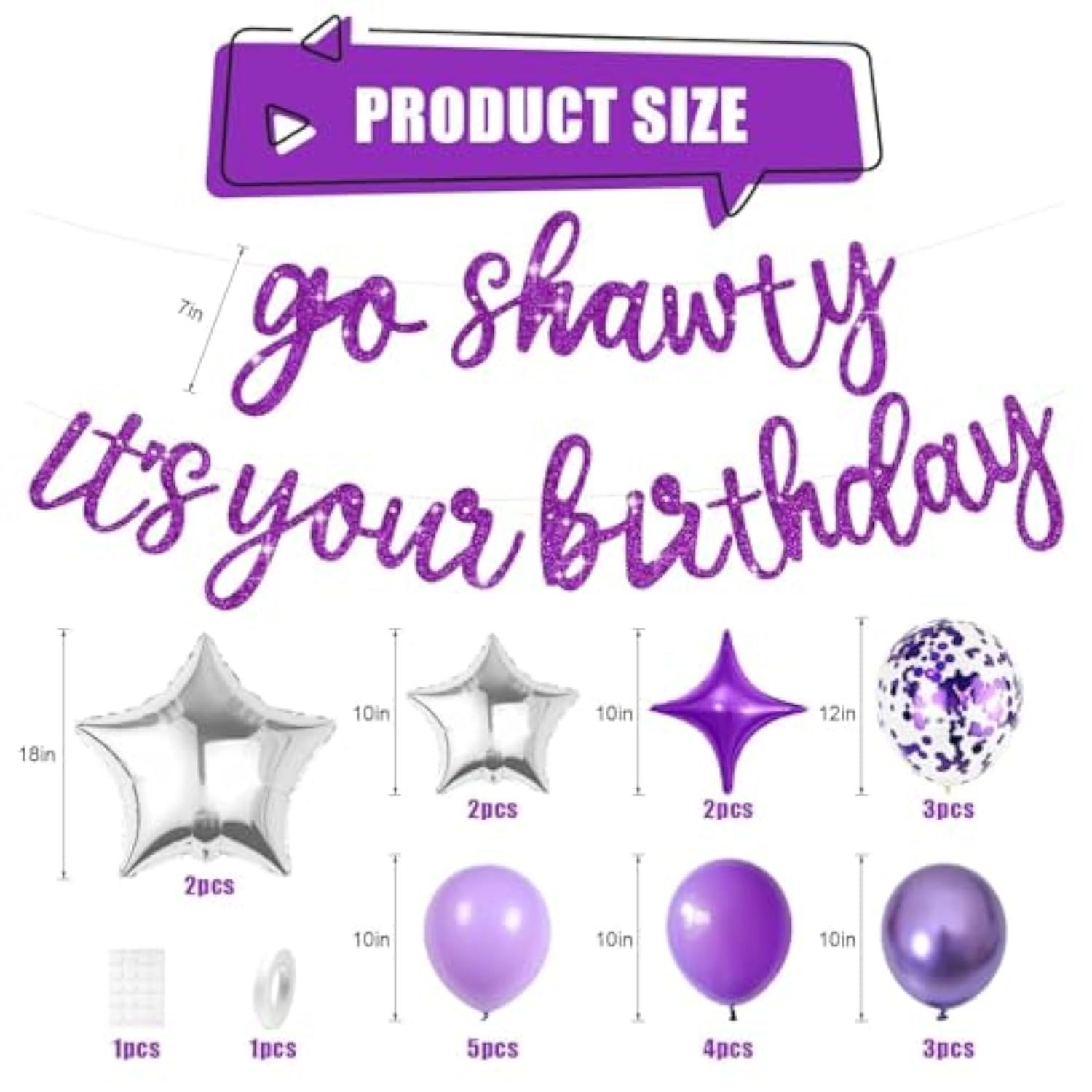 Purple Go Sha It'S Your Birthday Banner Balloons Set, Glitter Happy Birthday Banner With Purple Silver Confetti Balloon Star Foil Balloon For Girls Women Hip Hop Rap Theme Birthday Party Decoration