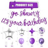 Purple Go Sha It'S Your Birthday Banner Balloons Set, Glitter Happy Birthday Banner With Purple Silver Confetti Balloon Star Foil Balloon For Girls Women Hip Hop Rap Theme Birthday Party Decoration