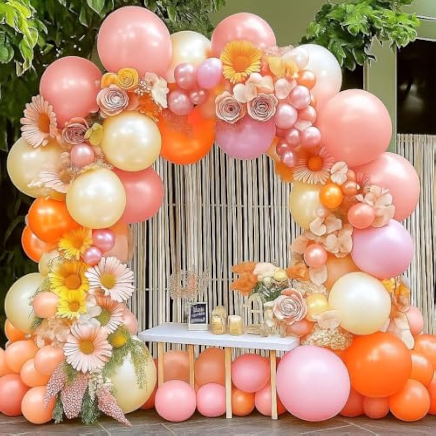 Pink Orange Double Stuffed Balloon Arch Pearl Latex Balloons for Birthday Baby Shower Party