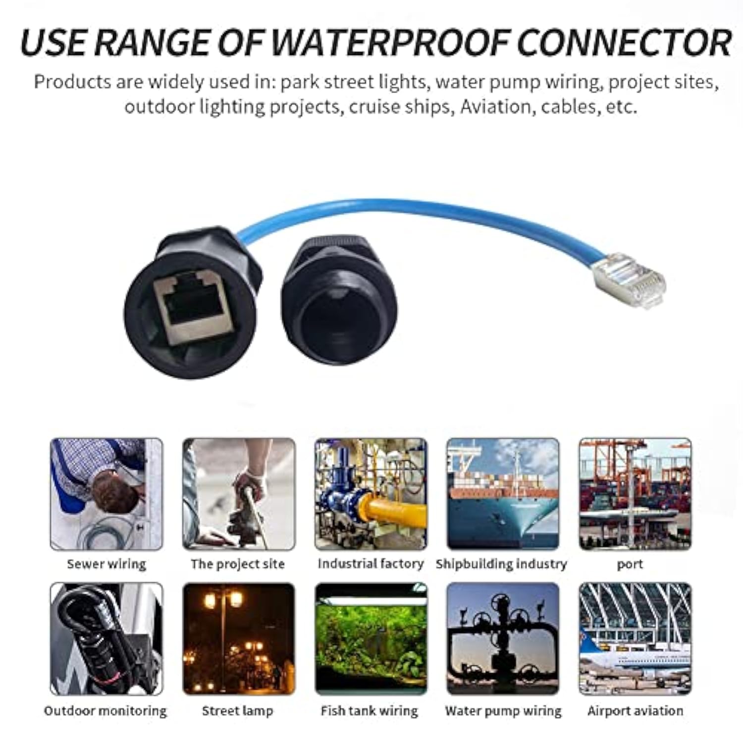 2Pcs M20 Rj45 Waterproof Panel Mount Connector, Male To Female Cat6 Ethernet L