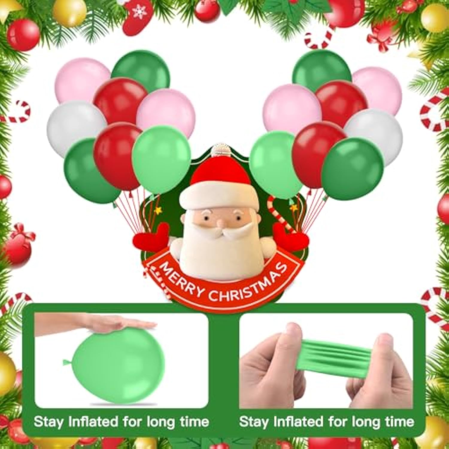 Christmas Balloons Arch - 125 Pcs Balloon Garland Kit With Green, Pink, Red Latex Balloons, Candy Cane & Star Foil Balloons For Christmas Party Decoration