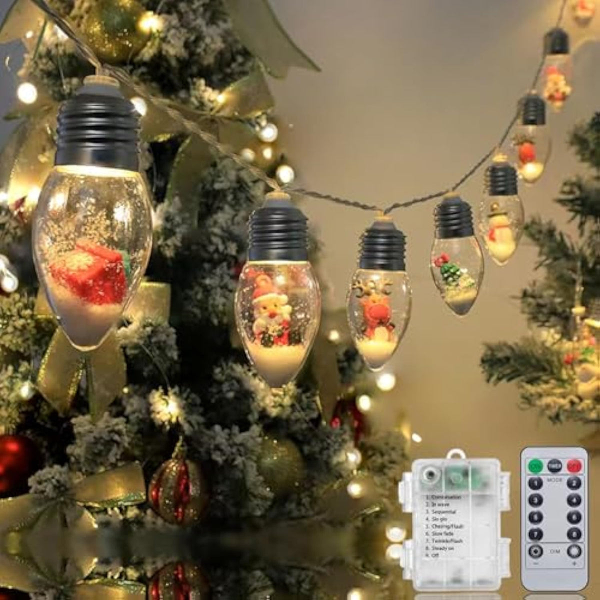 Christmas Lights Indoor 6.8Ft Christmas Snow Globe Lights 10 Led Fairy Lights With Remote Timer, Battery Powered String