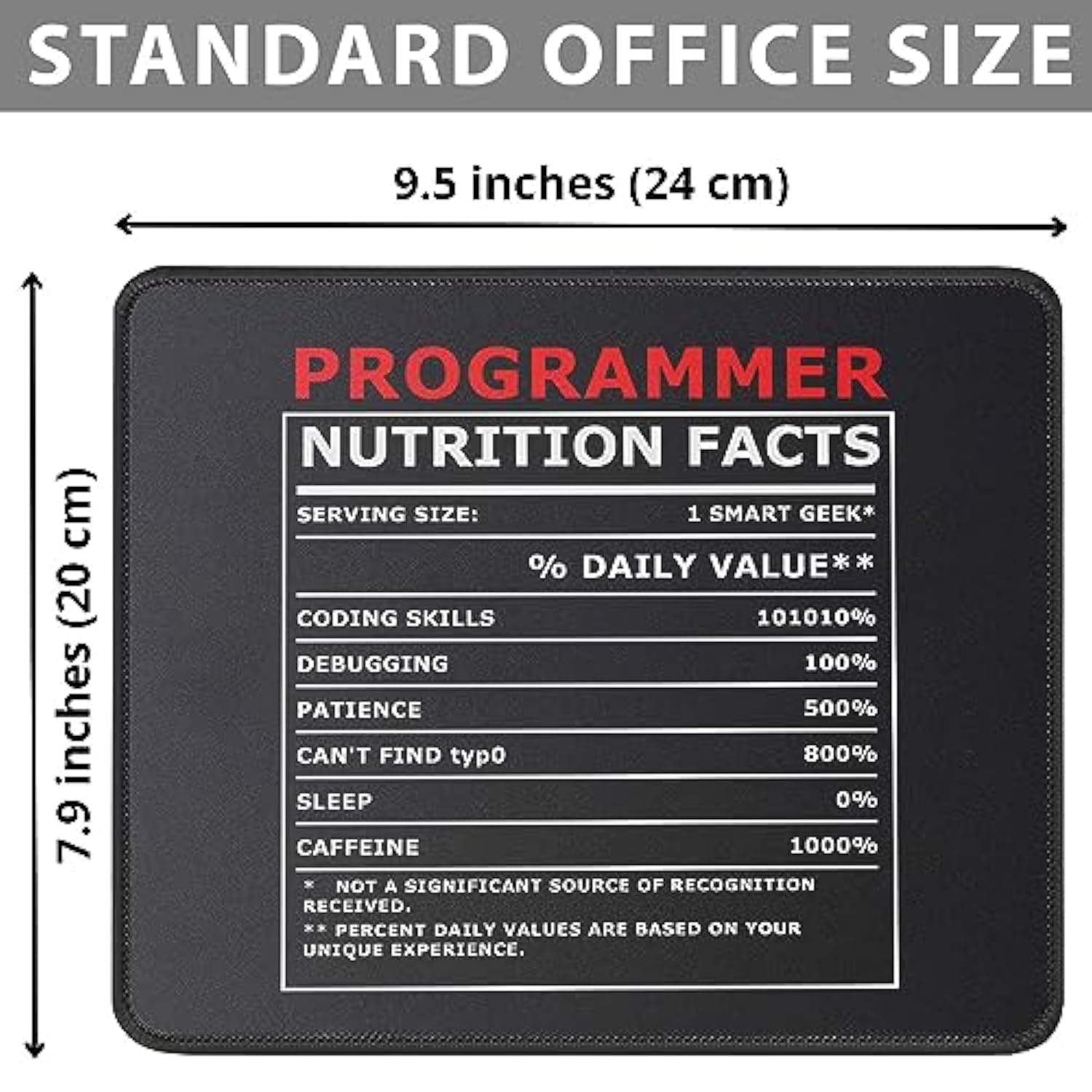 Programmer Nutritional Facts Mouse Pad Funny Coding Nerd - Geek Gift For It Support, Computer Science Engineer - Software Developer Mouse Mat 9.5 Inch