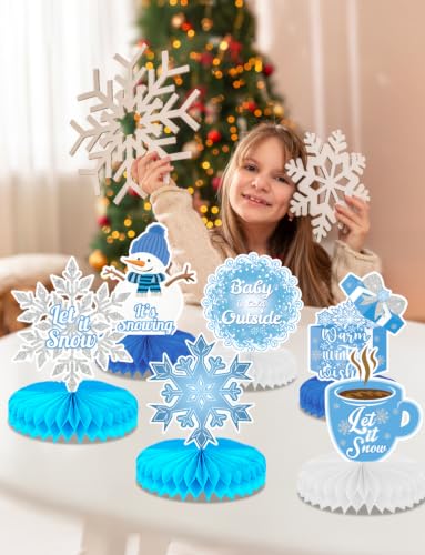 Winter Centerpieces for Table, 9Pcs Snowflake Table Decorations