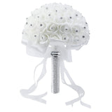 7.5Inches White Rhinestone Ribbon Bridal Wedding Bouquet 1Pcs Handmade Artificial Silk Holding Flowers For Wedding