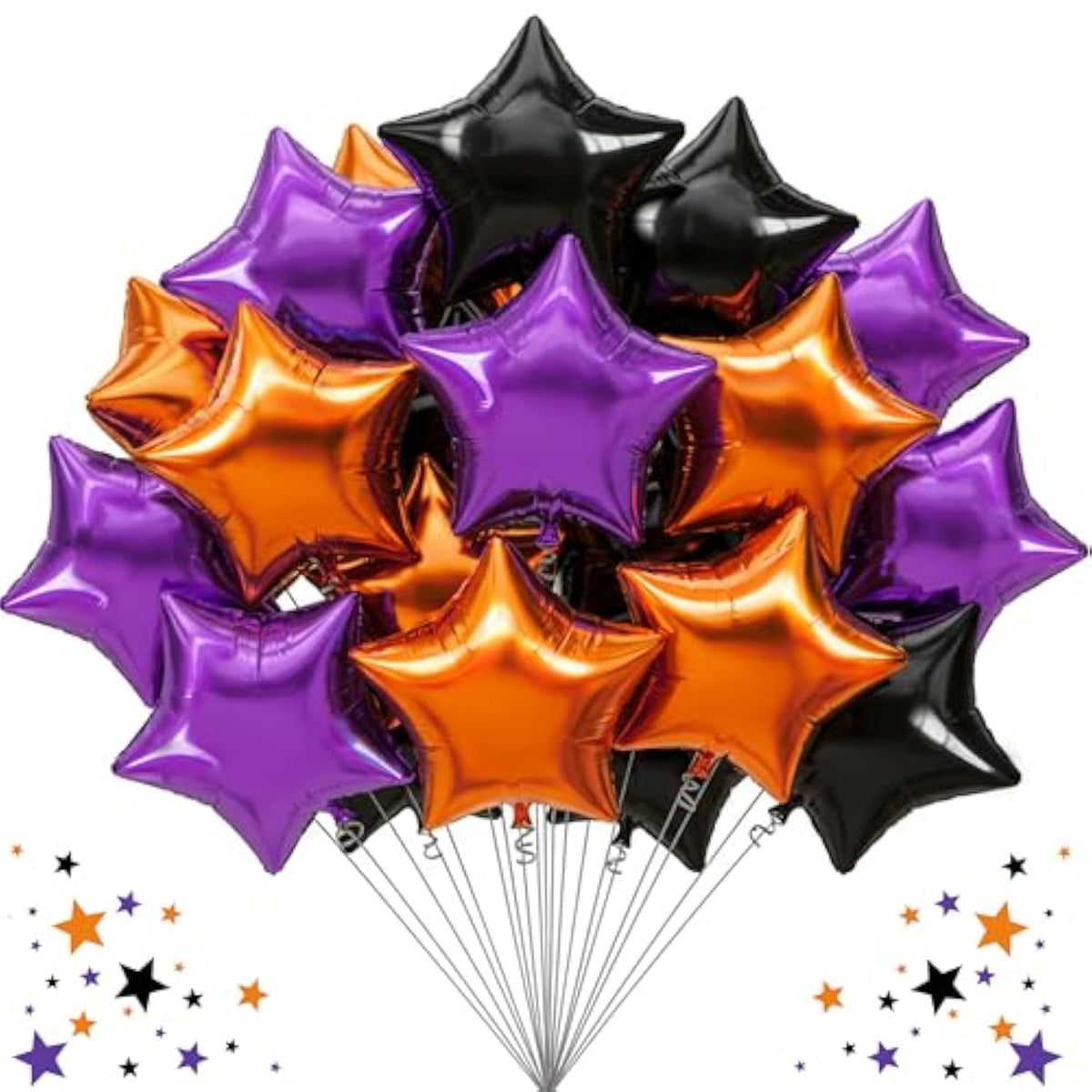 30Pc 18" Star Foil Balloons – Orange Black Purple Big Stars for Party Decor