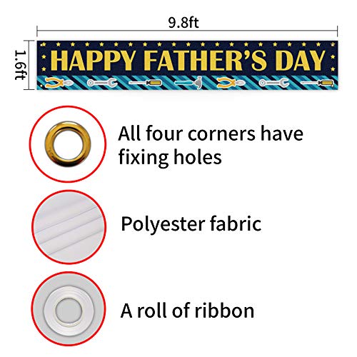 Happy Father’s Day Large Banner, Father’s Day Lawn Sign Porch Sign, Father’s Day Party Decorations, Indoor Outdoor Backdrop 8.9 x 1.6 Feet –Yellow Fonts