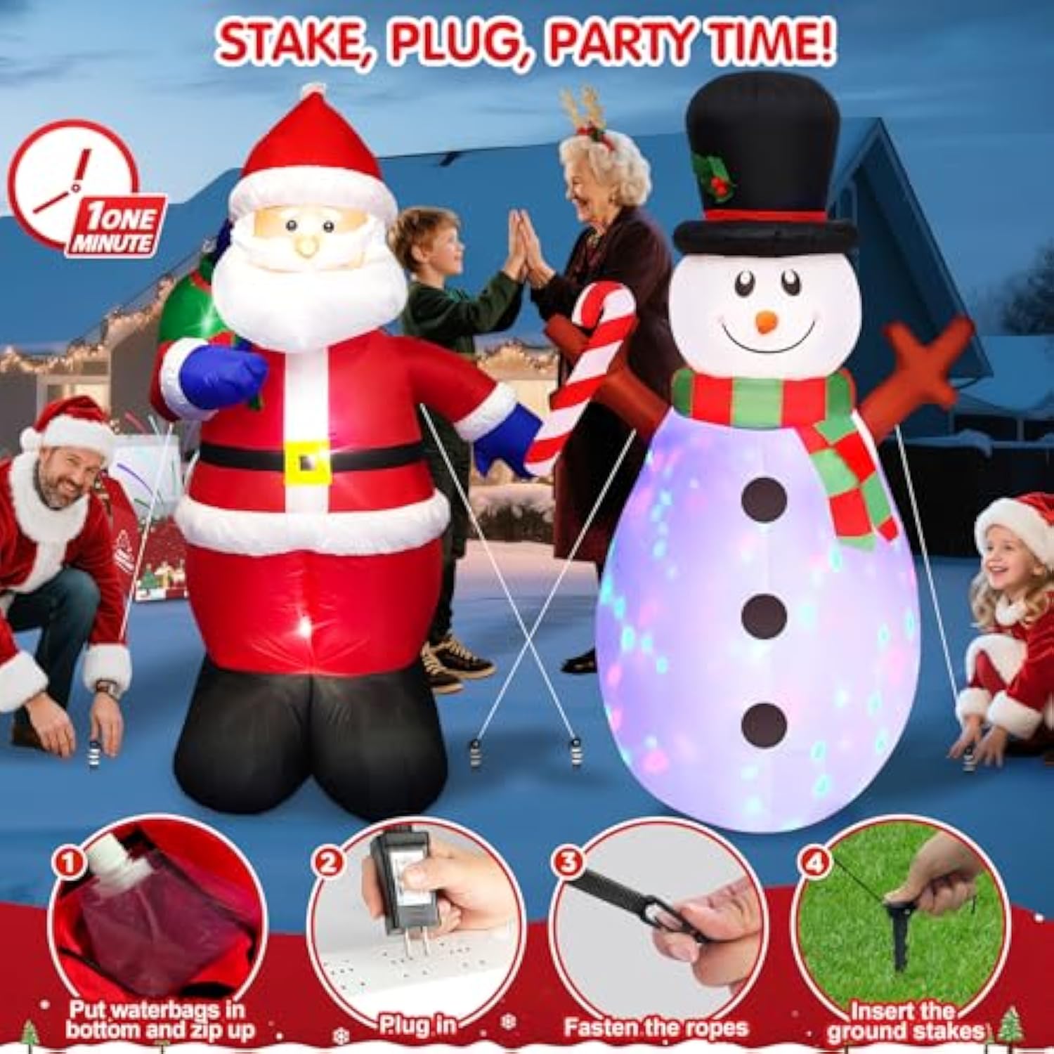 Christmas Inflatables Outdoor Decorations 5 Ft Set Of 2 Inflatable Santa And Snowman, Built In With Bright Led Light & R