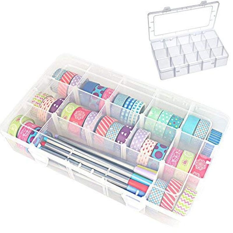 15 Large Grids Clear Plastic Organizer Storage Box For Washi Tape,Adjustable C