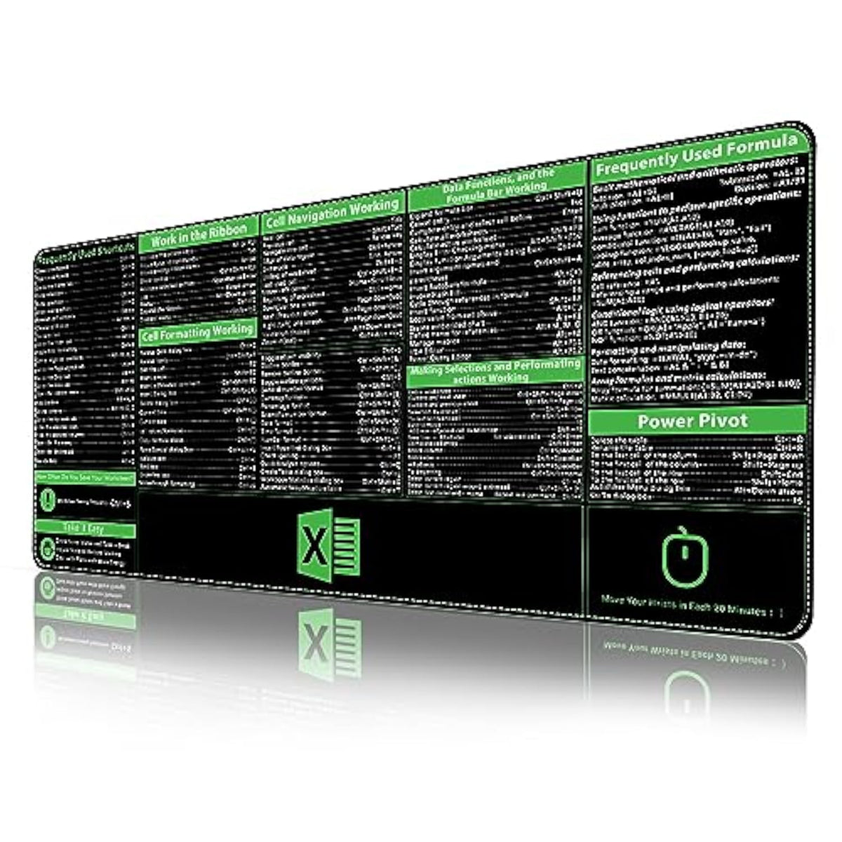 Excel Cheat Sheet Desk Pad, Upgraded Pro Version, Excel Shortcuts Mousepad Stitched Edges, Nonslip Base Keyboard Mats, Xxl Giant Mouse Pads For Desk, 35.4”X15.7”, Back To School