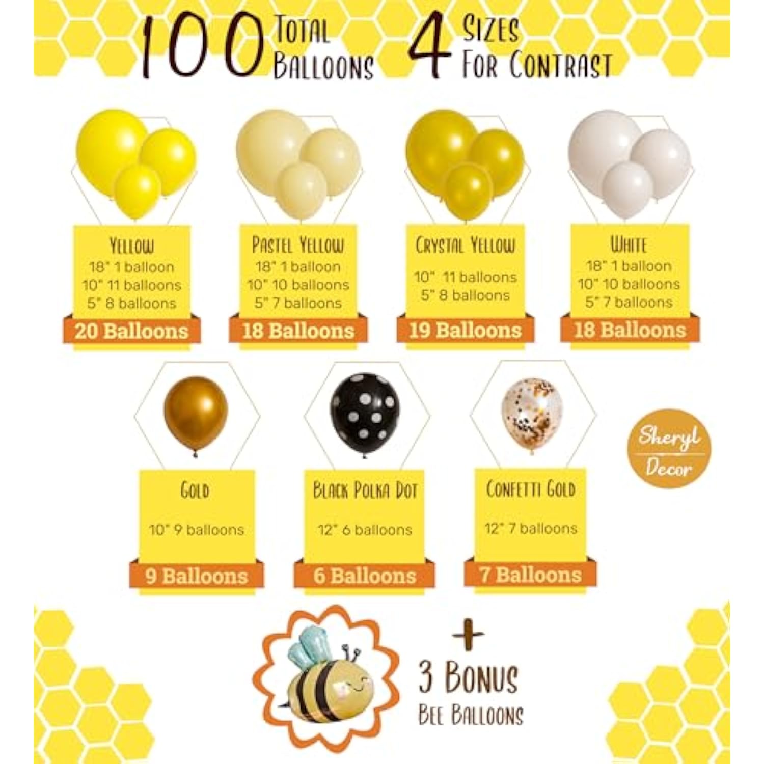 All-In-1 Bee Balloons Garland Kit & Arch - Small And Large Black Yellow And White Bumble Bee Balloons For What Will It Bee Gender Reveal Party Supplies, Baby Shower Decorations, Or Honey Bee Birthday