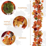 Fall Garland, 6Ft Autumn Maple Leaf Velvet Pumpkin/Berry Garland Fall Decor, For Home Harvest Thanksgiving Fireplace Front Door Indoor Outdoor Holiday Party Decorations.