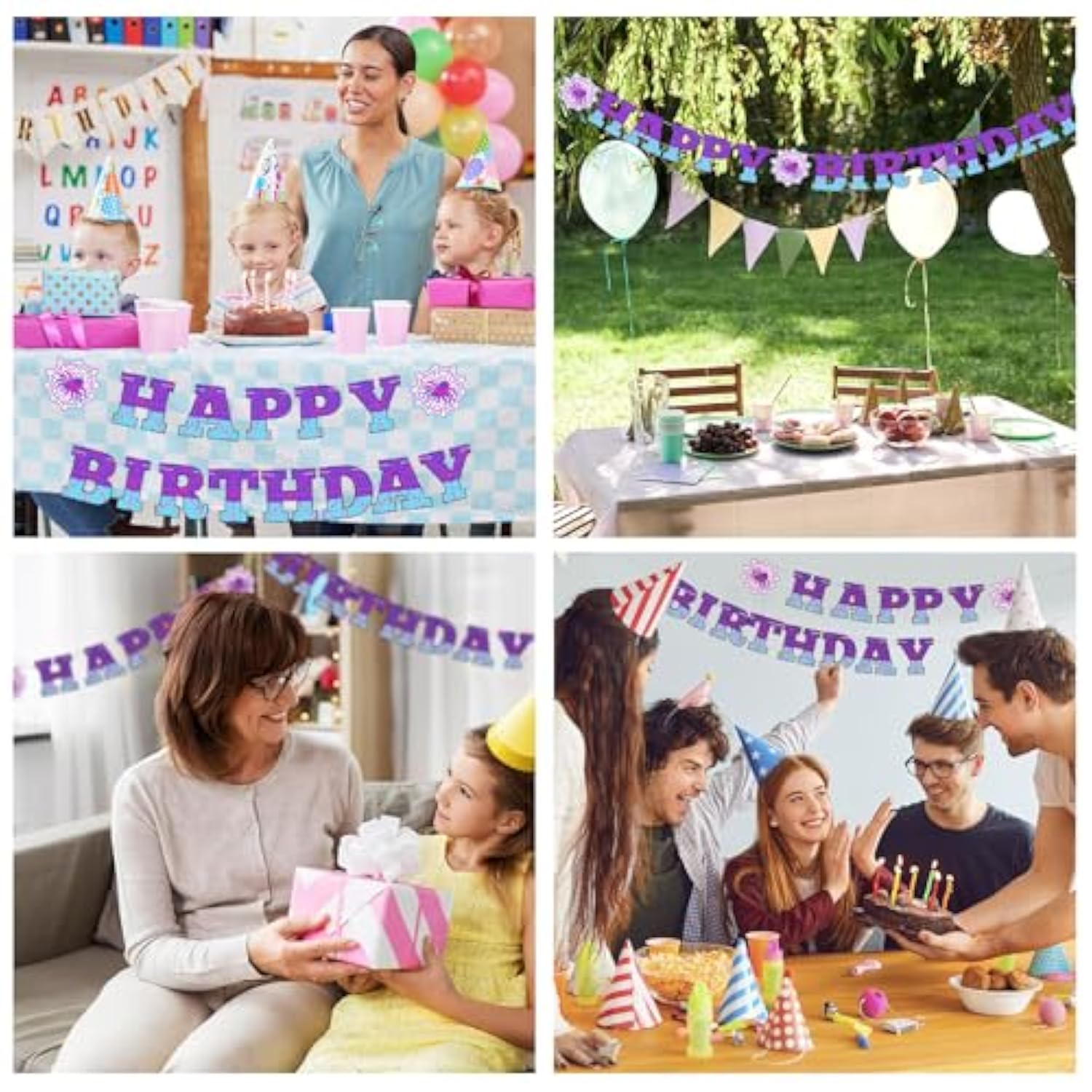 Ghost Spider Theme Birthday Banner Decorations Pre-Strung Purple Spider Web Happy Birthday Banner Flags Sign Purple Blue Pink Cartoon Backdrop Party Supplies Favors