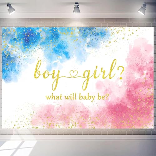 Gender Reveal Decorations Backdrop 7 x 5 ft Blue and Pink Photo Props
