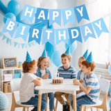 Happy Birthday Banner Light Blue Wall Door Garland with White Letters