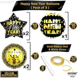 Black Gold Happy New Year Balloons 18in Pack of 5 2026 Party Decor